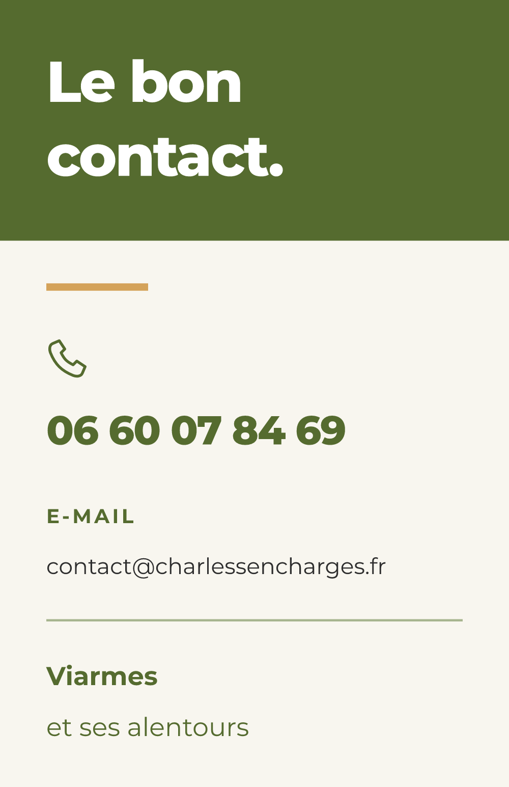 Services — Carte · Verso. Besoin d’un coup de main ? Charles s’en charge. 06 60 07 84 69. contact@charlessencharges.fr. Viarmes et ses alentours.
