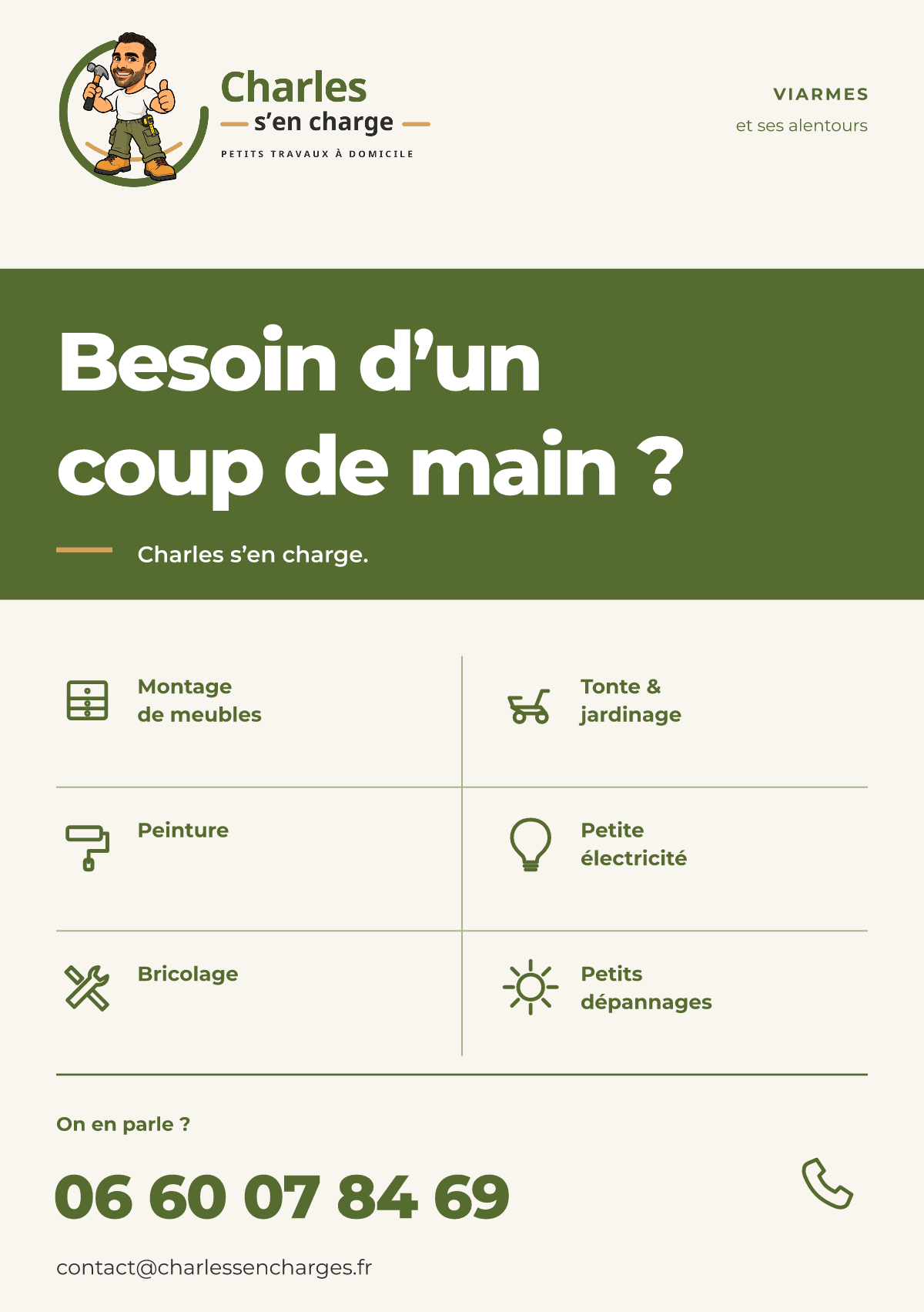 Services — Flyer A5. Besoin d’un coup de main ? Charles s’en charge. 
